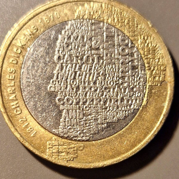 Charles Dickens, 1870, 2012 British, Two Pound Coin Queen Elizabeth II Circulated Collectible Coin UK Money