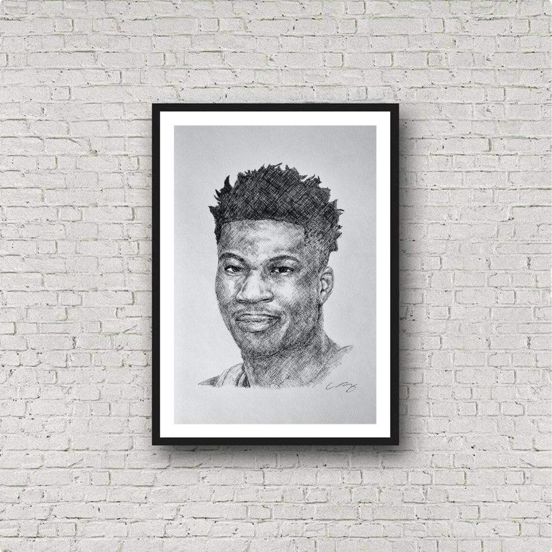 Giannis Antetokounmpo Portrait Drawing Sketch With Pen Fine Art Print
