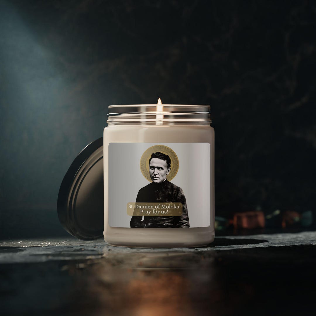 St. Damien of Molokai Catholic Saint Prayer Candle - Scented Soy Candle ...