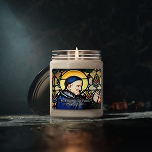 Vela de Oração de São Vicente de Paulo - Vela de Soja Perfumada, 9 onças