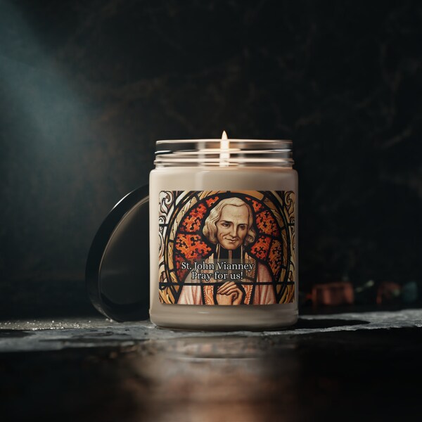 Saint John Vianney Prayer Candle (Option 2) - Scented Soy Candle, 9oz