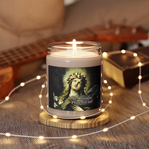 Saint Rosalia Prayer Candle (Option 2) - Scented Soy Candle, 9oz