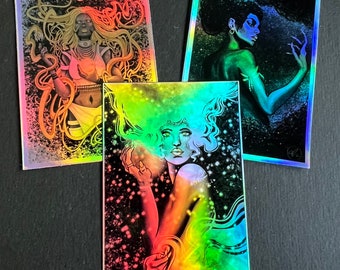 Greek Mythology Goddess of Night Nyx, Moon Goddess Selene and the Gorgon Medusa - Holographic Vinyl Stickers - Car Decals - Weatherproof