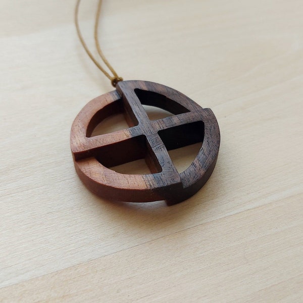 Wooden Medicine Wheel Necklace, Wood Carved Pendant, Native American Symbol Jewelry