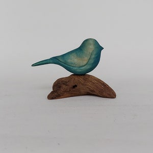 Wooden Blue Bird Figurine, Wood Carved Little Bird Statue, Hand Carving Animal Home decor