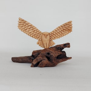 Wooden Owl Statue, Wood Carving Owl Figurine, Hand Carved Home Decor