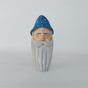 Wooden Wizard Statue, Wood Carving Home Decor, Hand Carved Santa Figurine
