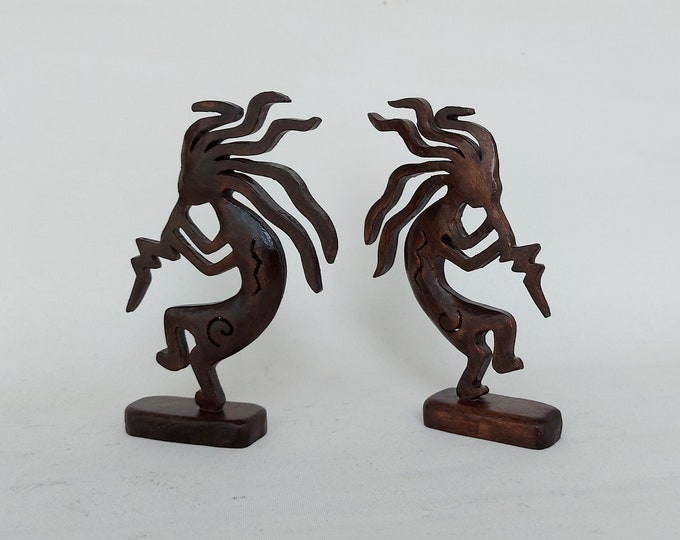 Kokopelli Figurines, Dancing Kokopelli Home Decor, Wood Carved