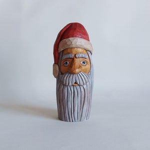 Wood Carved Santa Statue, Wooden Santa Figurine, Hand Carved Christmas Ornament, Wooden Xmas Home Decor