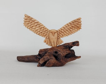 Wooden Owl Statue, Wood Carving Owl Figurine, Hand Carved Home Decor
