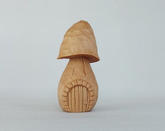 Mushroom Home Decor, Wood Carved Mushroom Figurine, Wooden Statue, Wooden Statuette