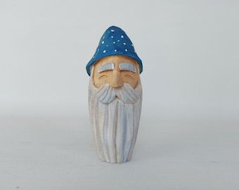 Wooden Wizard Statue, Wood Carving Home Decor, Hand Carved Santa Figurine