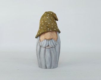 Wood Carved Wizard Figurine, Wooden Home Decor, Hand Carved Santa Statue