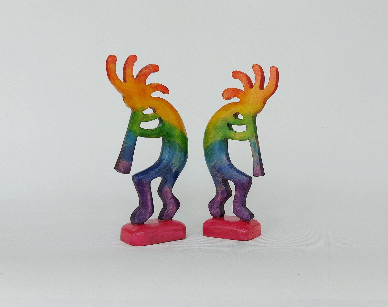 Wooden Rainbow Kokopelli Figurines Colorful Kokopelli Statue | Etsy