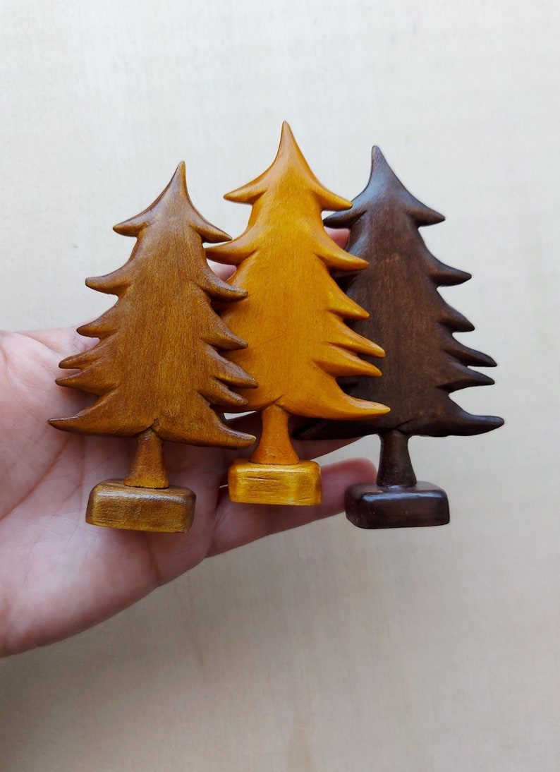 Wood Carved Christmas Tree Figurine Hand Carved Wooden Pine Etsy