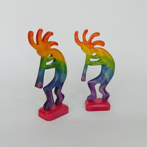 Wooden Rainbow Kokopelli Figurines Colorful Kokopelli Statue | Etsy