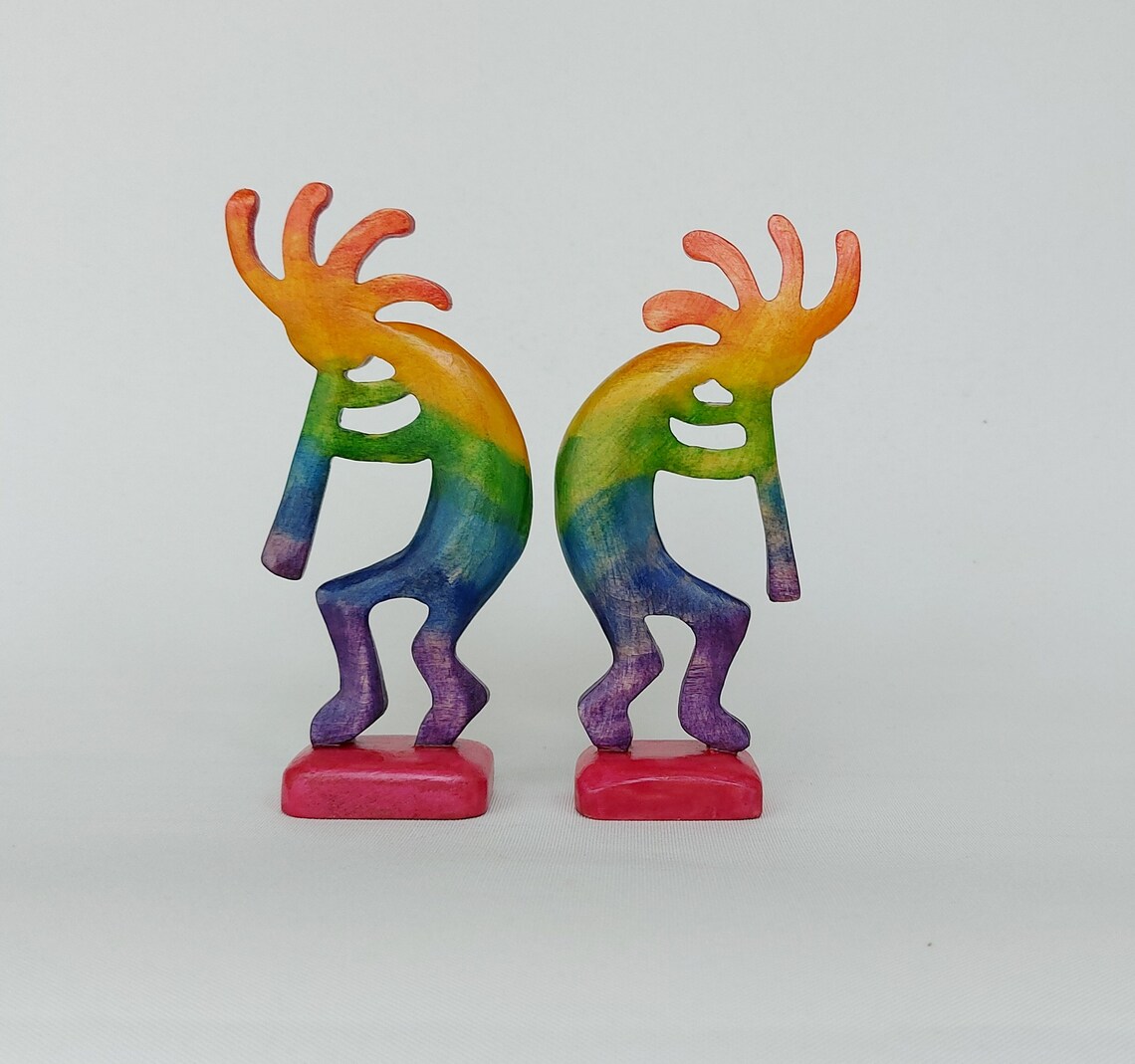Wooden Rainbow Kokopelli Figurines Colorful Kokopelli Statue | Etsy