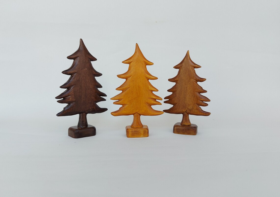 Wood Carved Christmas Tree Figurine Hand Carved Wooden Pine Etsy