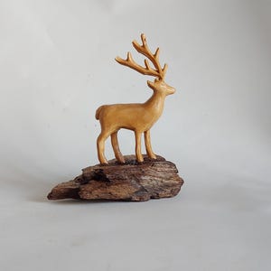 Wood Carved Deer Statue, Wooden Figurine, Deer Home Decor, Wooden Animal Statuette