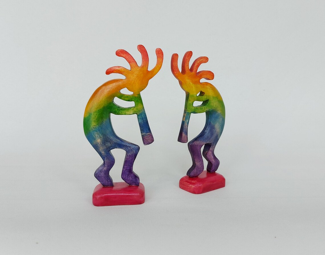 Wooden Rainbow Kokopelli Figurines Colorful Kokopelli Statue | Etsy