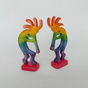 Wooden Rainbow Kokopelli Figurines Colorful Kokopelli Statue | Etsy