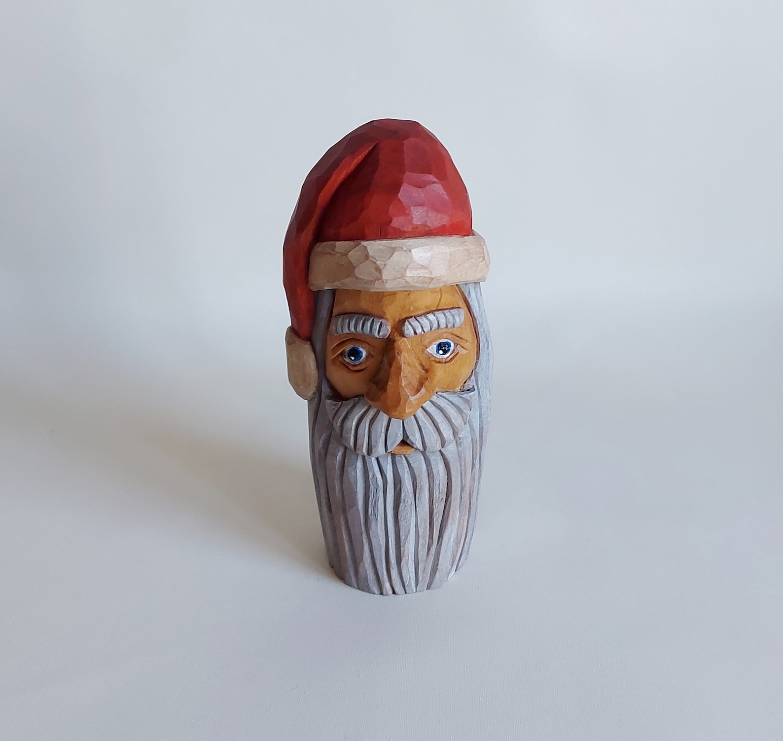 Wood Carved Santa Statue, Wooden Santa Figurine, Hand Carved Christmas