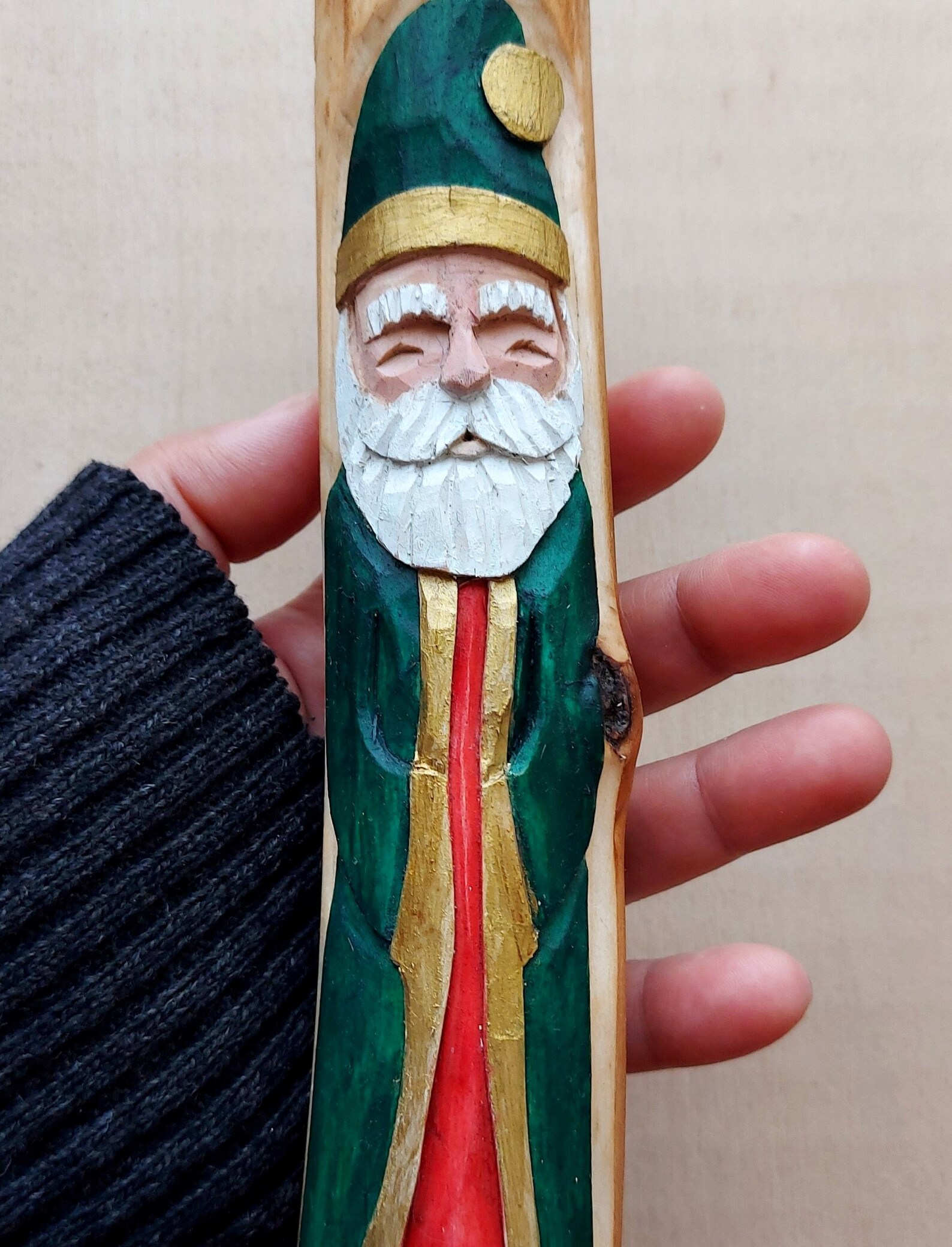 Wood Carved Santa Figurine, Wooden Santa Home Decor, Hand Carved