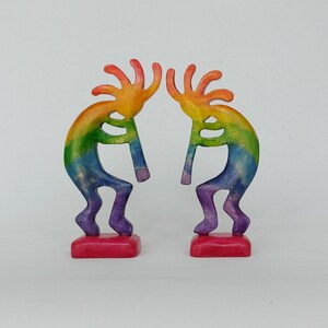 Wooden Rainbow Kokopelli Figurines Colorful Kokopelli Statue | Etsy