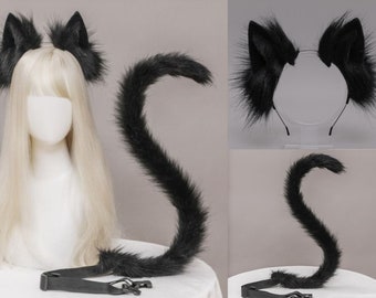 Cat ears headband set,cat ear headband,cat tail,headband and tail set , cosplay ear,kittenplay petplay furry cat ears