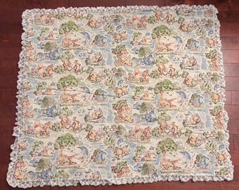 Handmade Winnie the Pooh Baby Blanket: Cotton, Lace Trim Crib Cover