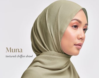 MUNA Malaysian Textured Chiffon Hijab | Flowy and Easy to care for | Minimal ironing needed | Perfect for travelling