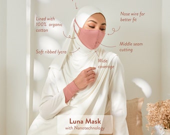 LUNA MASK | Adjustable tie-back face mask | Ideal for Hijabi | Made of breathable Soft Ribbed Lycra