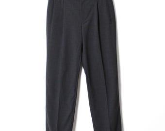 Vintage 80s Wool Pleated Trousers, High Waist, W34