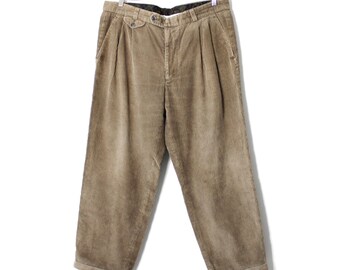 Men's Brown Corduroy Pants, Vintage 80's 90's Cord Tapered Oxford Pleat Trousers - waist 38"