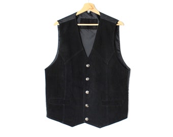 Vintage 80's 90's Men's Suede Black Vest Waistcoat - Medium to Large