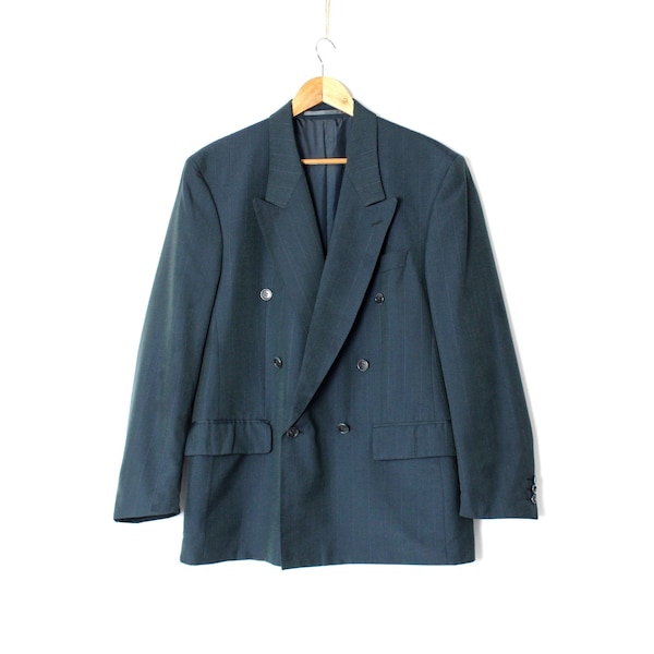 Vintage 70's Wool Blazer, Bluish Green Men's Jacket, Wool Double Breasted  Blazer - Medium to Large