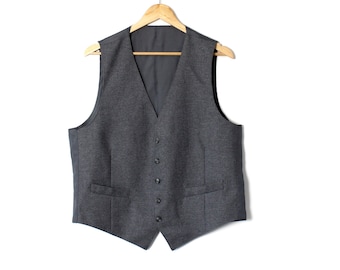 Men's wool grey vest, Vintage 80's 90's wool suit waistcoat classic button up