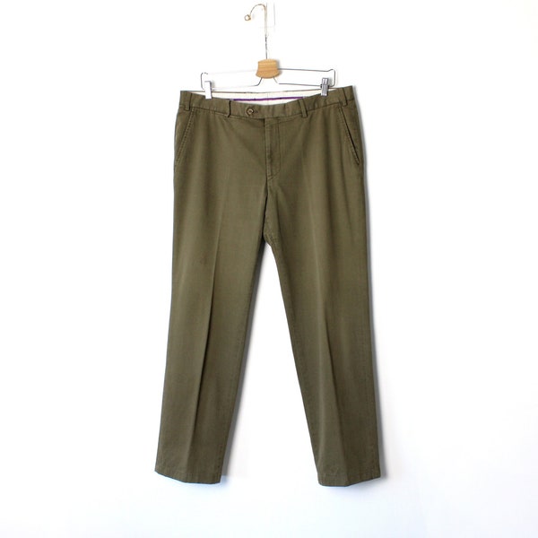 Männer HILTL Chino Khaki Hose, Bold Baumwolle olivgrüne Hose, Vintage 90er gerade Hose