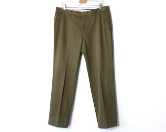 Men HILTL chino khaki trousers, Bold cotton olive green pants, Vintage 90's straight trousers