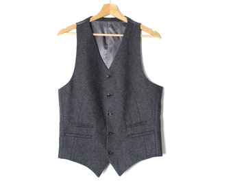 Tiger of Sweden grey wool vest, Vintage 90's wool suit waistcoat classic button up