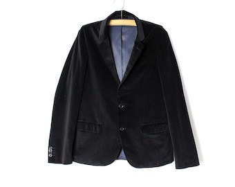 Blazer en velours noir pour homme, veste en velours vintage des années 90, costume élégant manteau sport - taille Small à Medium