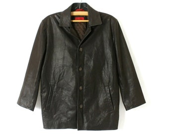 Vintage Brown Leather Jacket: 90s Minimalist Blazer