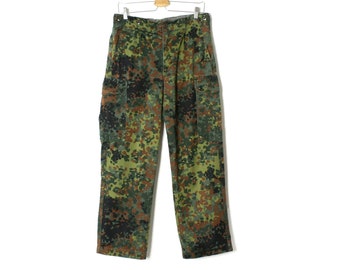 Vintage Camo Military Pants, Utility Green Pants, Army Camouflage Cargo Pants Pockets, Hunting Trousers W 31