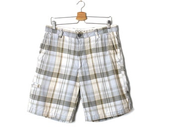 Dockers Men's Plaid Shorts, Vintage 90's Multicolor Blue White Check Preppy Shorts W 32