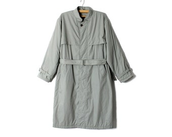 Vintage Men's Light Grey Belted Trench Coat - Size Large