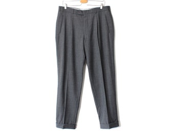 Pantalon plissé gris laine homme, vintage 80's 90's costume pantalon habillé fuselé taille haute W 36