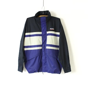 Vintage Men&#39;s Colorblock Windbreaker Rain Jacket, Blue White 80s 90s Windbreaker Windproof  Hooded