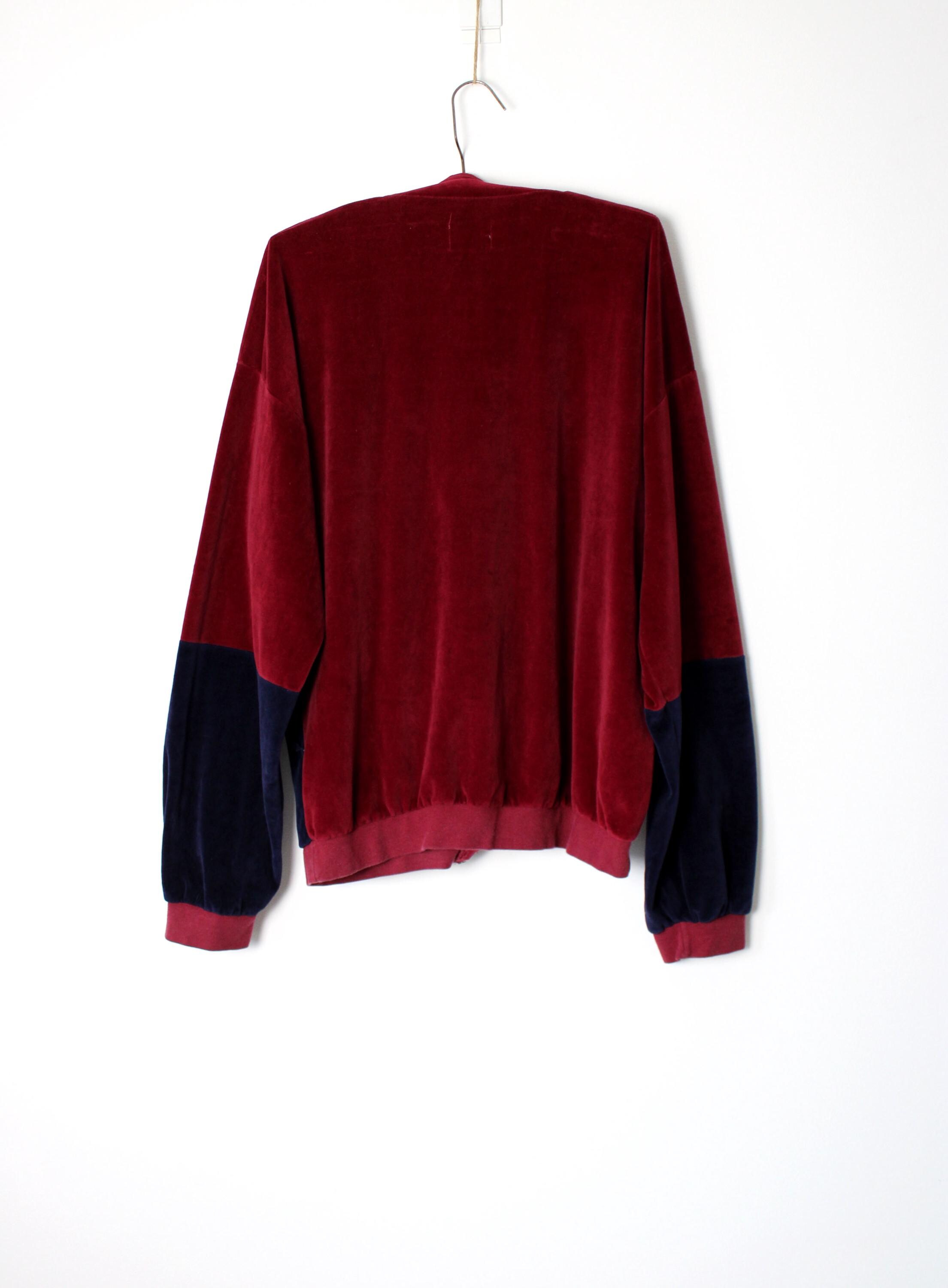Vintage 90s Velvet Colorblock Track Jacket - Bordo & Navy Blue - Etsy