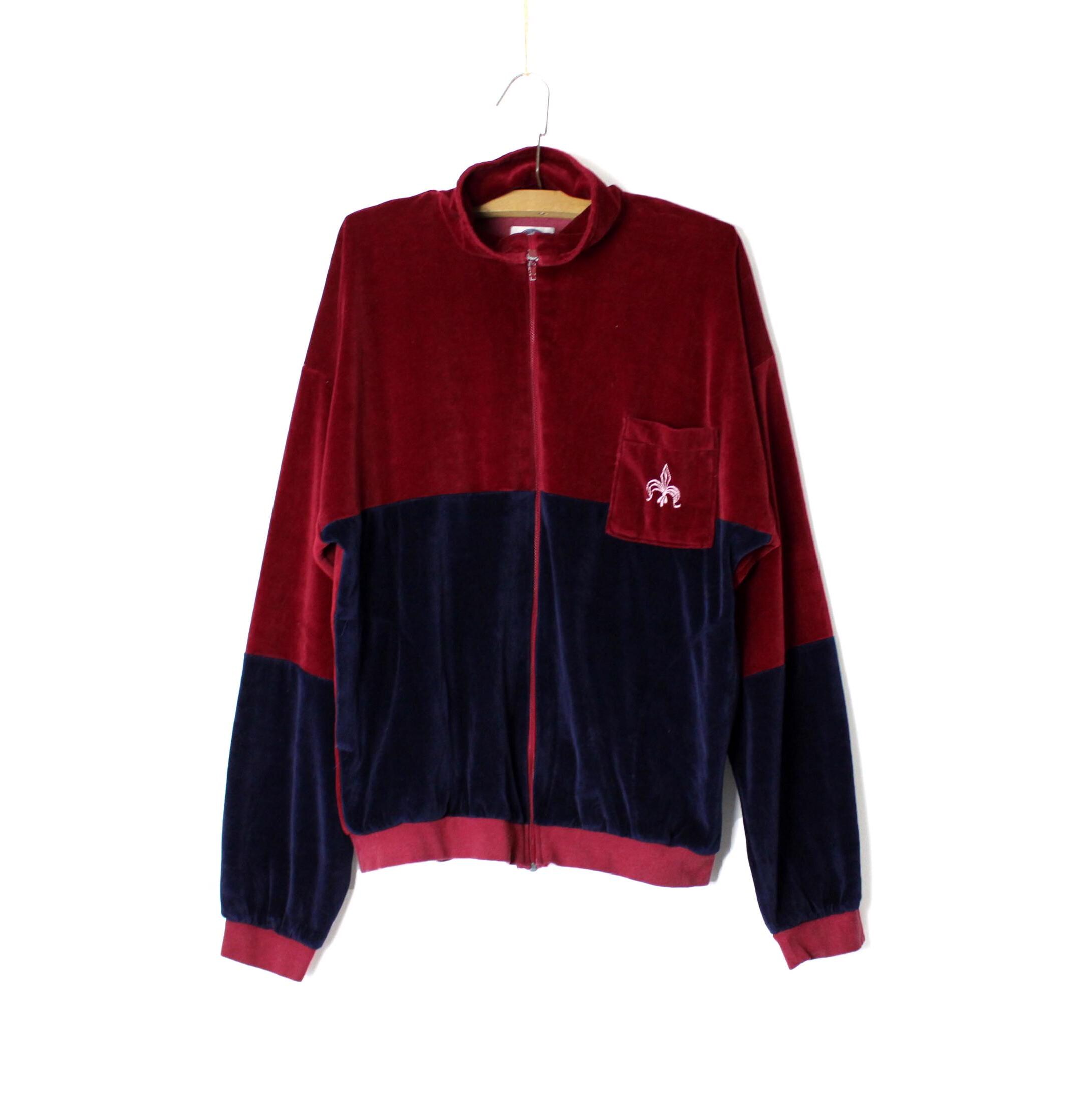 Vintage 90s Velvet Colorblock Track Jacket - Bordo & Navy Blue - Etsy