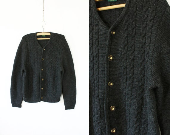 Men's Wool Knit Trachten Cardigan, Vintage 80's 90